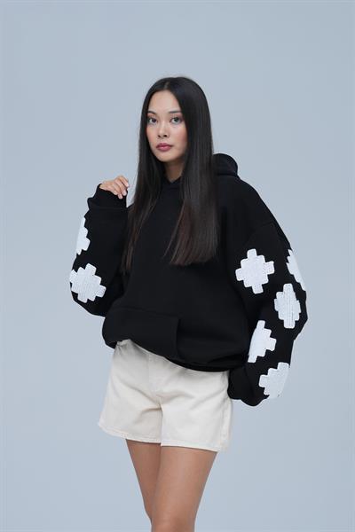 Heritage Geometry Oversize Sweatshirt Kadın Siyah