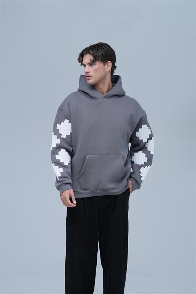 Heritage Geometry Oversize Sweatshirt Erkek Füme