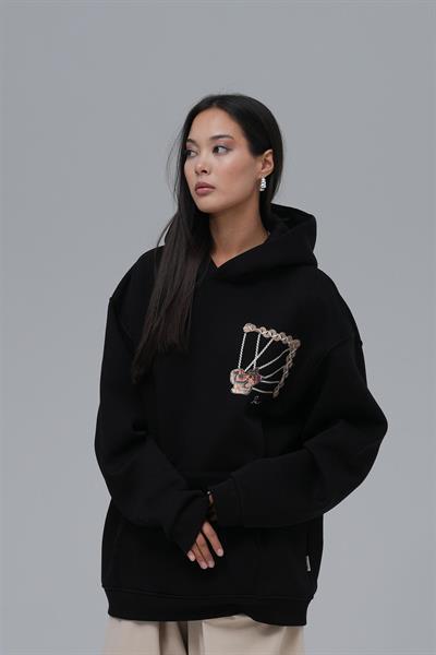 Heritage Threads Oversize Sweatshirt Kadın Siyah