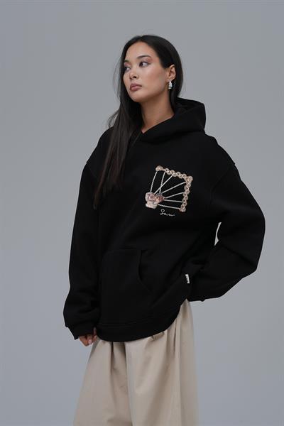 Heritage Threads Oversize Sweatshirt Kadın Siyah