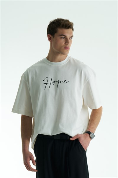 Hope Oversize Tişört Erkek Ekru