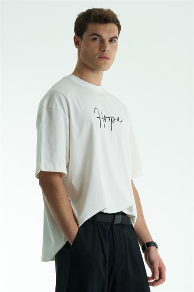 Hope Oversize Tişört Erkek Ekru