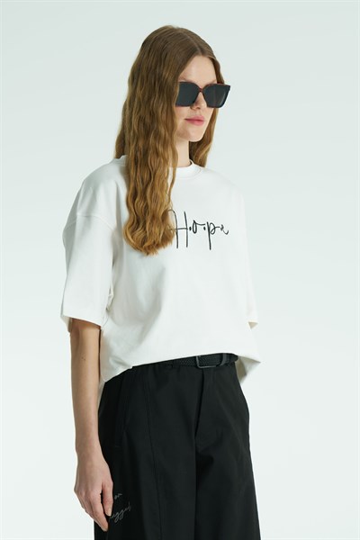 Hope Oversize Tişört Kadın Ekru