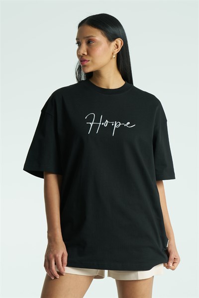 Hope Oversize Tişört Kadın Siyah