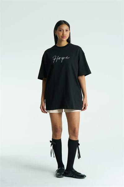Hope Oversize Tişört Kadın Siyah