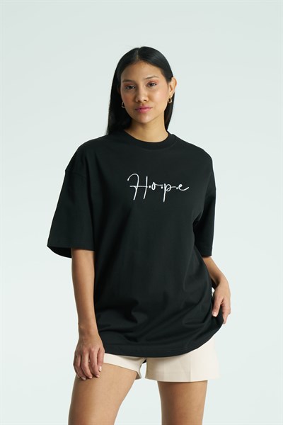 Hope Oversize Tişört Kadın Siyah