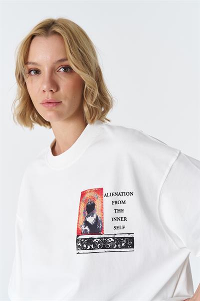 Inner Echo Oversize Tişört Kadın Ekru