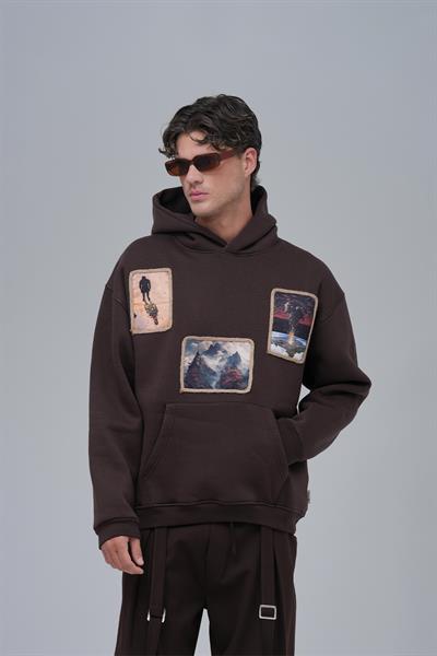 Layers of Awakening Oversize Sweatshirt Erkek Kahverengi