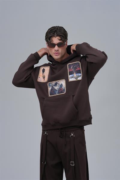 Layers of Awakening Oversize Sweatshirt Erkek Kahverengi