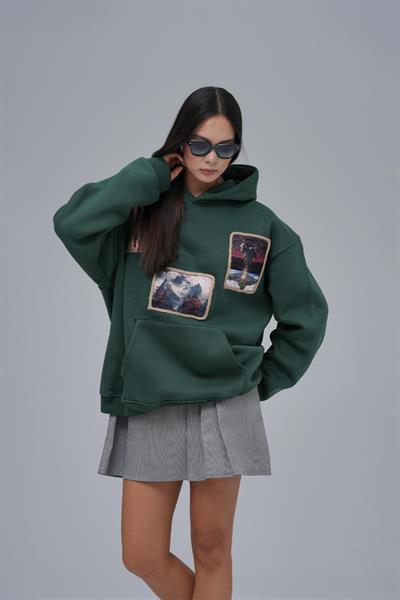Layers of Awakening Oversize Sweatshirt Kadın Yeşil