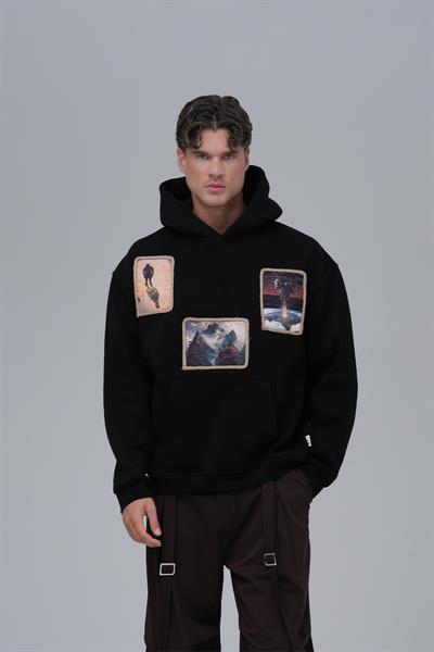 Layers of Awakening Oversize Sweatshirt Erkek Siyah