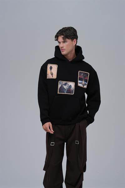 Layers of Awakening Oversize Sweatshirt Erkek Siyah