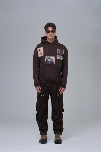 Layers of Awakening Oversize Sweatshirt Erkek Kahverengi