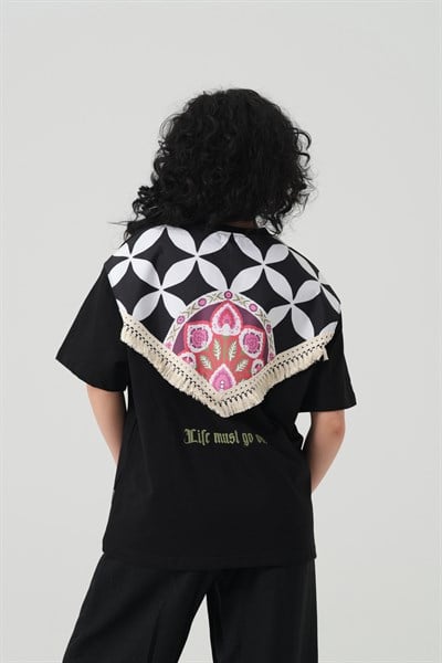 Life Bloom Oversize Kadın Tişört Siyah