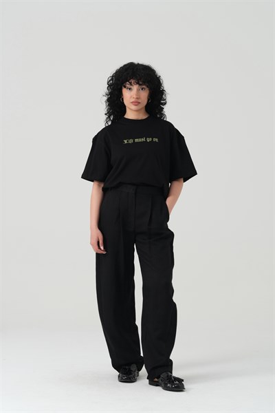 Life Bloom Oversize Kadın Tişört Siyah