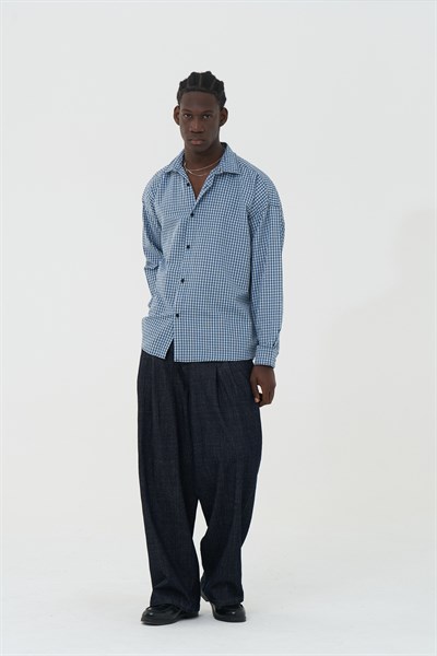Madras Check Oversize Erkek Gömlek İndigo