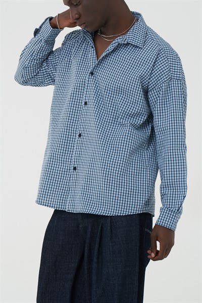 Madras Check Oversize Erkek Gömlek İndigo
