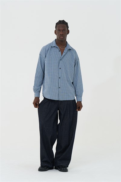Madras Check Oversize Erkek Gömlek İndigo