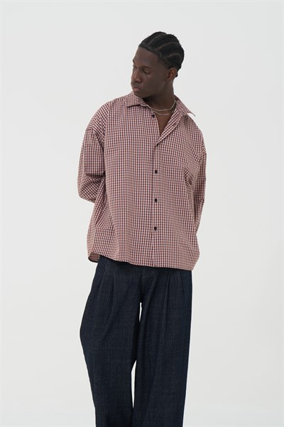 Madras Check Oversize Erkek Gömlek Kiremit