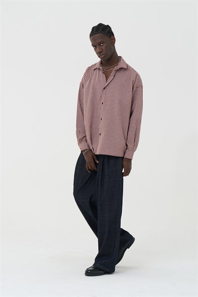 Madras Check Oversize Erkek Gömlek Kiremit