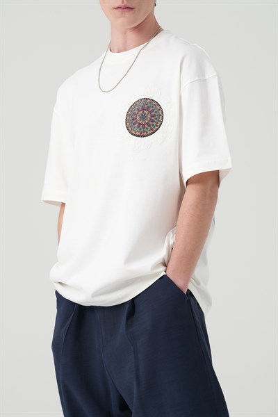 Mandala Aura Oversize Erkek Tişört Ekru