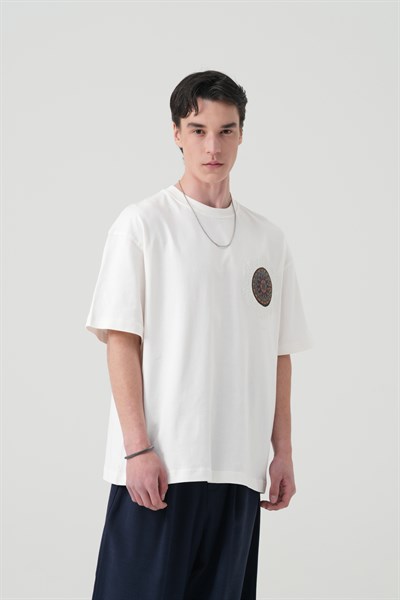 Mandala Aura Oversize Erkek Tişört Ekru