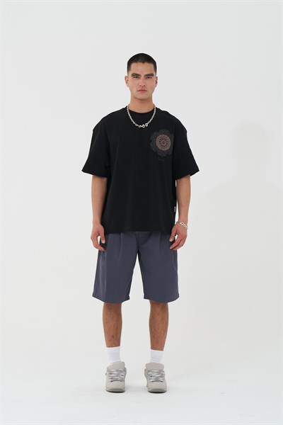 Mandala Aura Oversize Erkek Tişört Siyah