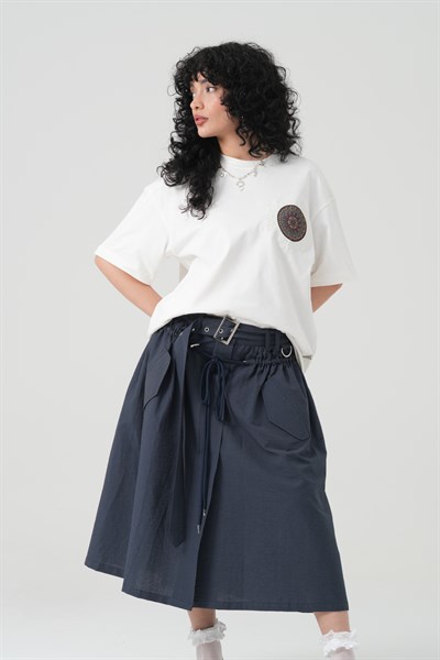 Mandala Aura Oversize Kadın Tişört Ekru