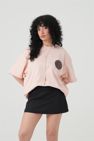 Mandala Aura Oversize Kadın Tişört Pembe