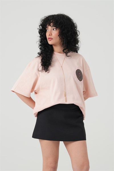 Mandala Aura Oversize Kadın Tişört Pembe