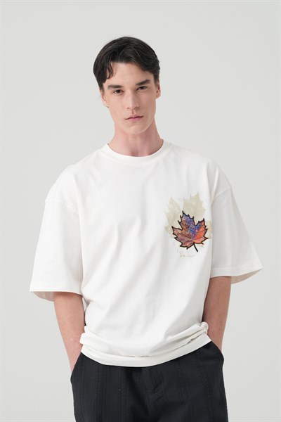 Maple Dream Oversize Erkek Tişört Ekru