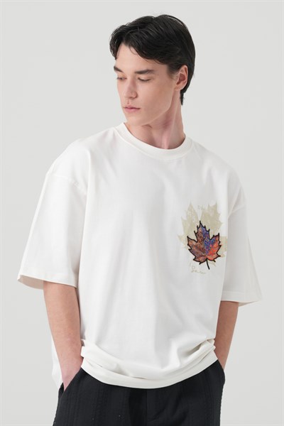 Maple Dream Oversize Erkek Tişört Ekru
