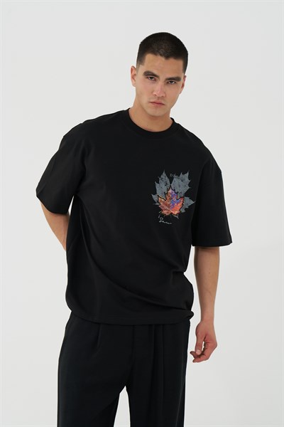 Maple Dream Oversize Erkek Tişört Siyah
