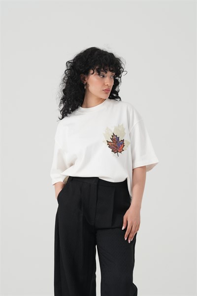 Maple Dream Oversize Kadın Tişört Ekru