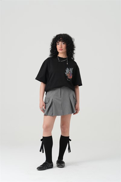 Maple Dream Oversize Kadın Tişört Siyah