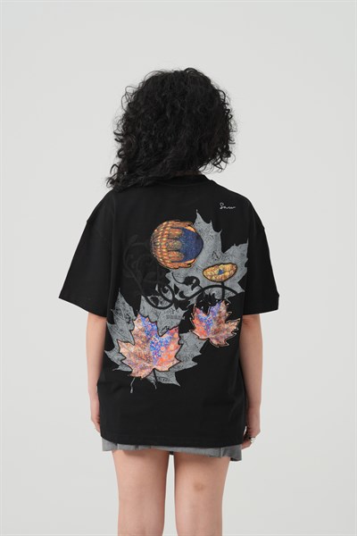 Maple Dream Oversize Kadın Tişört Siyah