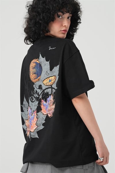 Maple Dream Oversize Kadın Tişört Siyah