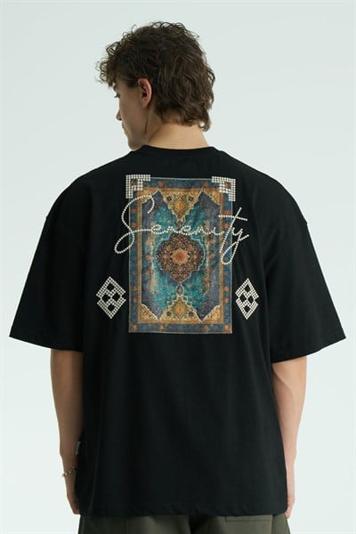 Medallion Oversize Erkek Tişört Siyah