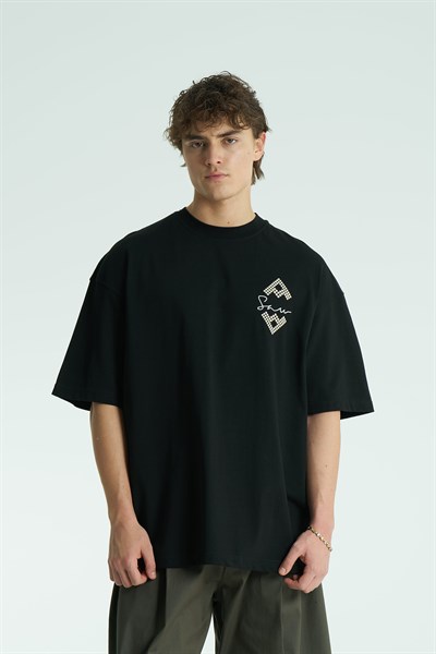 Medallion Oversize Erkek Tişört Siyah