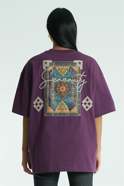 Medallion Oversize Kadın Tişört Mor