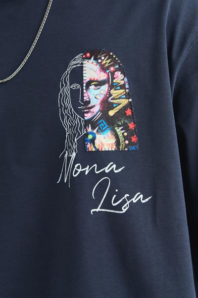 Mona Lisa Shooting Oversize Tişört Erkek Lacivert