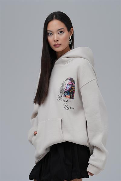 Mona Lisa Shooting Star Oversize Sweatshirt Kadın Stone