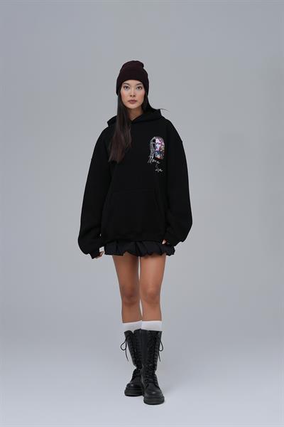 Mona Lisa Shooting Star Oversize Sweatshirt Kadın Siyah