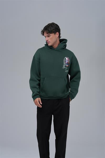 Mona Lisa Shooting Star Oversize Sweatshirt Erkek Yeşil