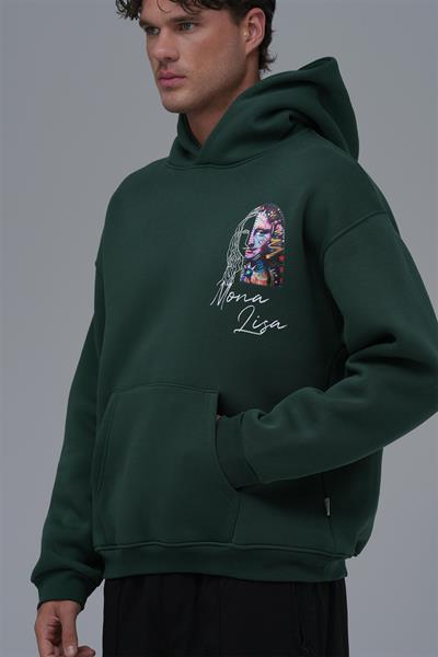 Mona Lisa Shooting Star Oversize Sweatshirt Erkek Yeşil