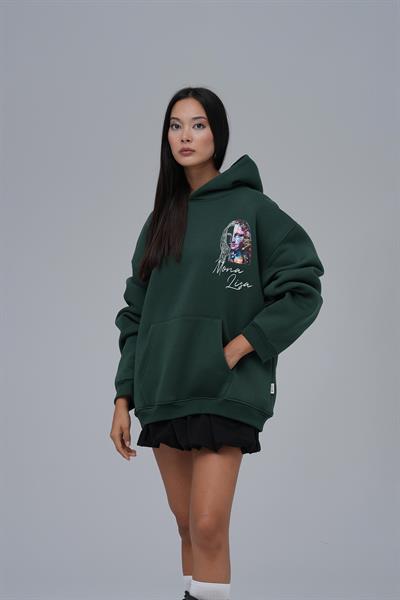 Mona Lisa Shooting Star Oversize Sweatshirt Kadın Yeşil