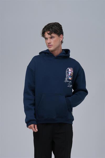 Mona Lisa Shooting Star Oversize Sweatshirt Erkek İndigo