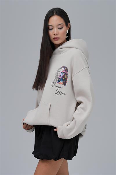 Mona Lisa Shooting Star Oversize Sweatshirt Kadın Stone