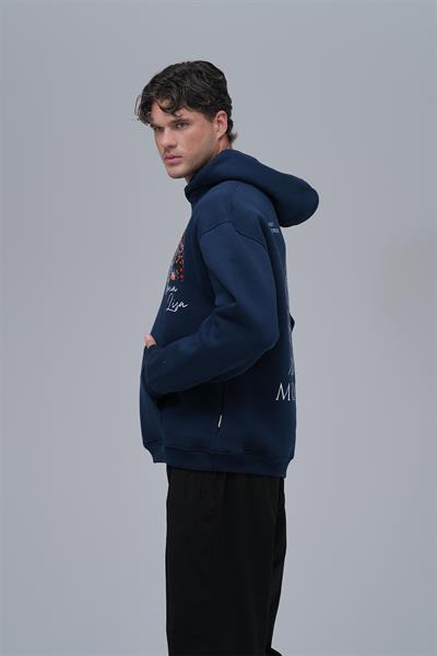 Mona Lisa Shooting Star Oversize Sweatshirt Erkek İndigo