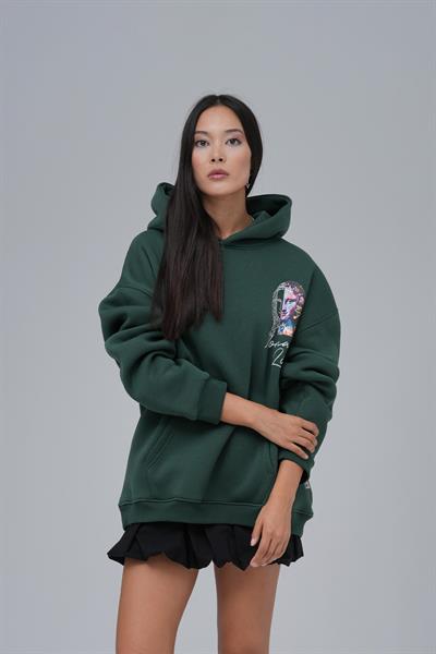 Mona Lisa Shooting Star Oversize Sweatshirt Kadın Yeşil